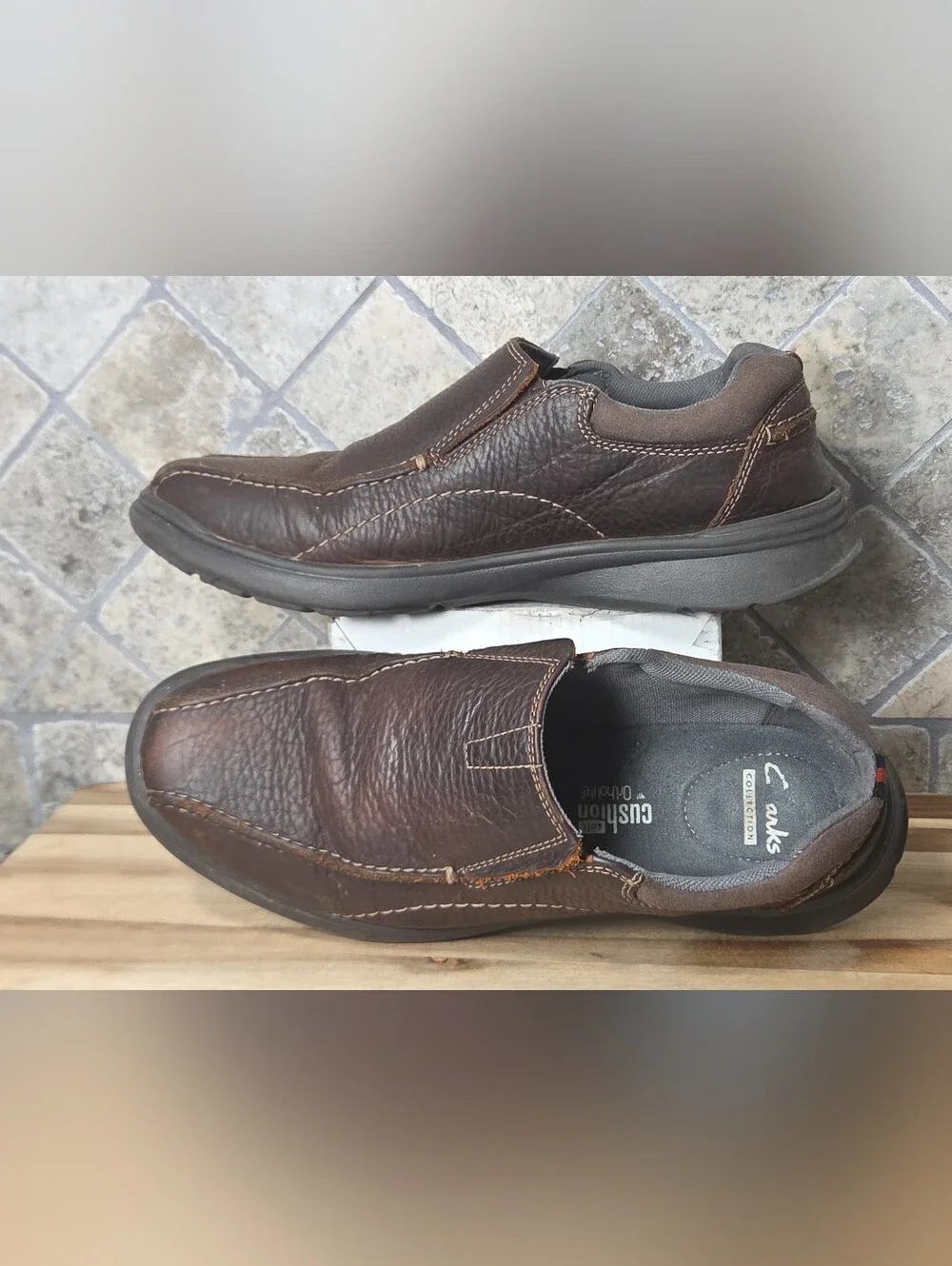Clarks Men’s Brown Leather Slip-On Casual Loafers 10 M